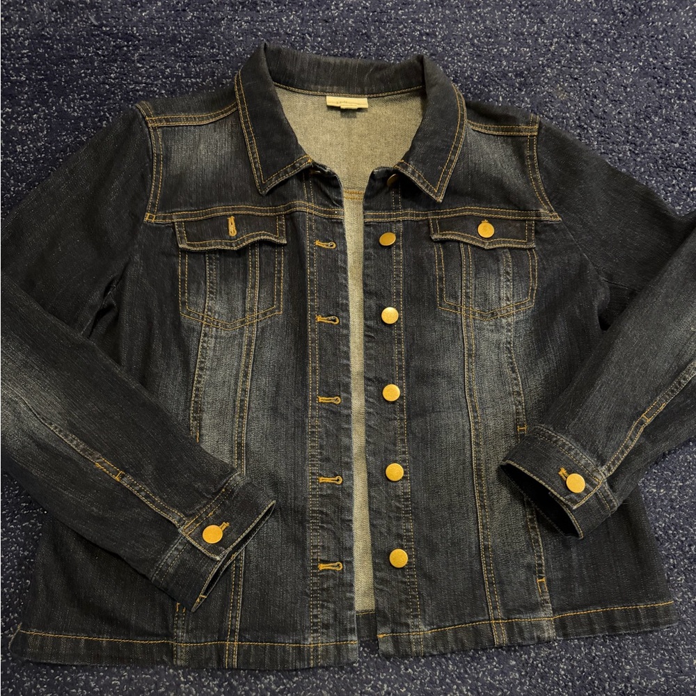 J Jill Blue Denim Trucker Jacket Women’s Small Petite Button Up Pockets Stretch